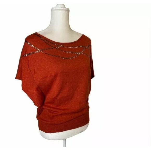 Jones Wear embellishments knit blouse Orange red sz medium short sleeve - Picture 5 of 9
